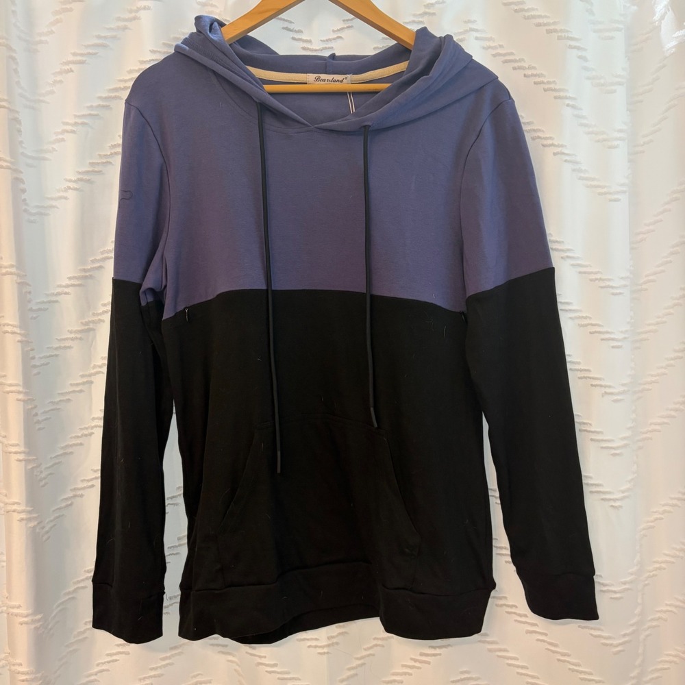 Bearsland Womens Maternity Nursing Hoodie Purple Black Colorblock Large NEW
